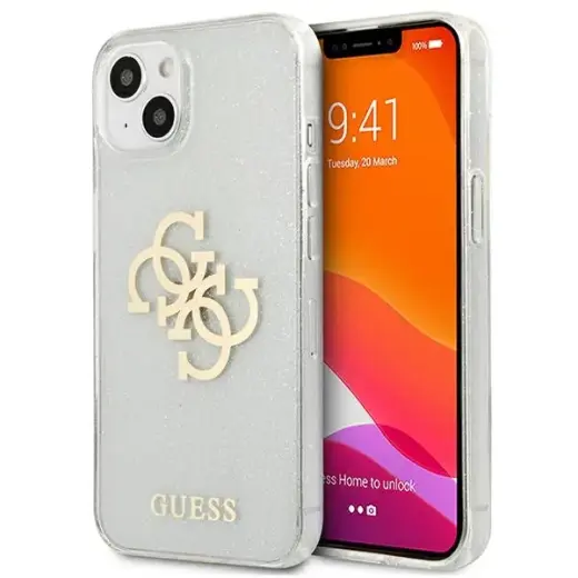 GUHCP13MPCUGL4GTR Guess TPU Big 4G Full Glitter Case for iPhone 13 Transparent
