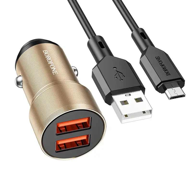 Borofone BZ19 Wisdom car charger | 18W | QC | USB-A | with USB to Micro USB cable included | gold