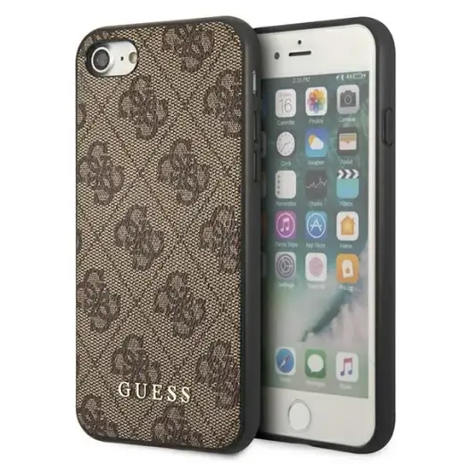 Guess GUHCI8G4GFBR iPhone SE 2022 | 2020 | 7 | 8 brązowy|brown hard case 4G Metal Gold Logo