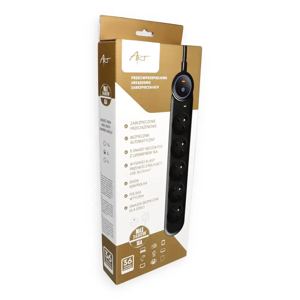 Extension cord 5 sockets Art F2110 3 m black