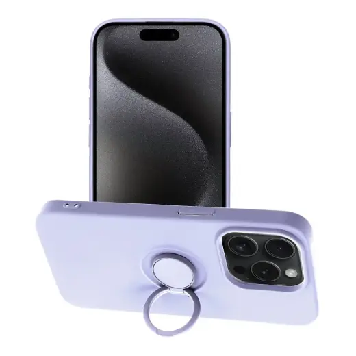 Silicone Ring telefono dėklas su stovu iPhone 15 Pro violetinis