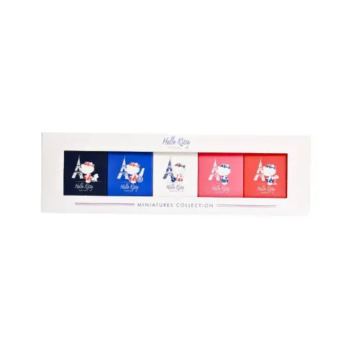 Set Hello Kitty: Around Paris Blanc, Eau De Toilette, For Girls, 5 ml *Miniature + Around Paris Bleu, Eau De Toilette, For Girls, 5 ml *Miniature + Around Paris Rose, Eau De Toilette, For Girls, 5 ml *Miniature + Around Paris Rouge, Eau De Toilette, For Girls, 5 ml *Miniature + Around Paris Marine, Eau De Toilette, For Girls, 5 ml *Miniature