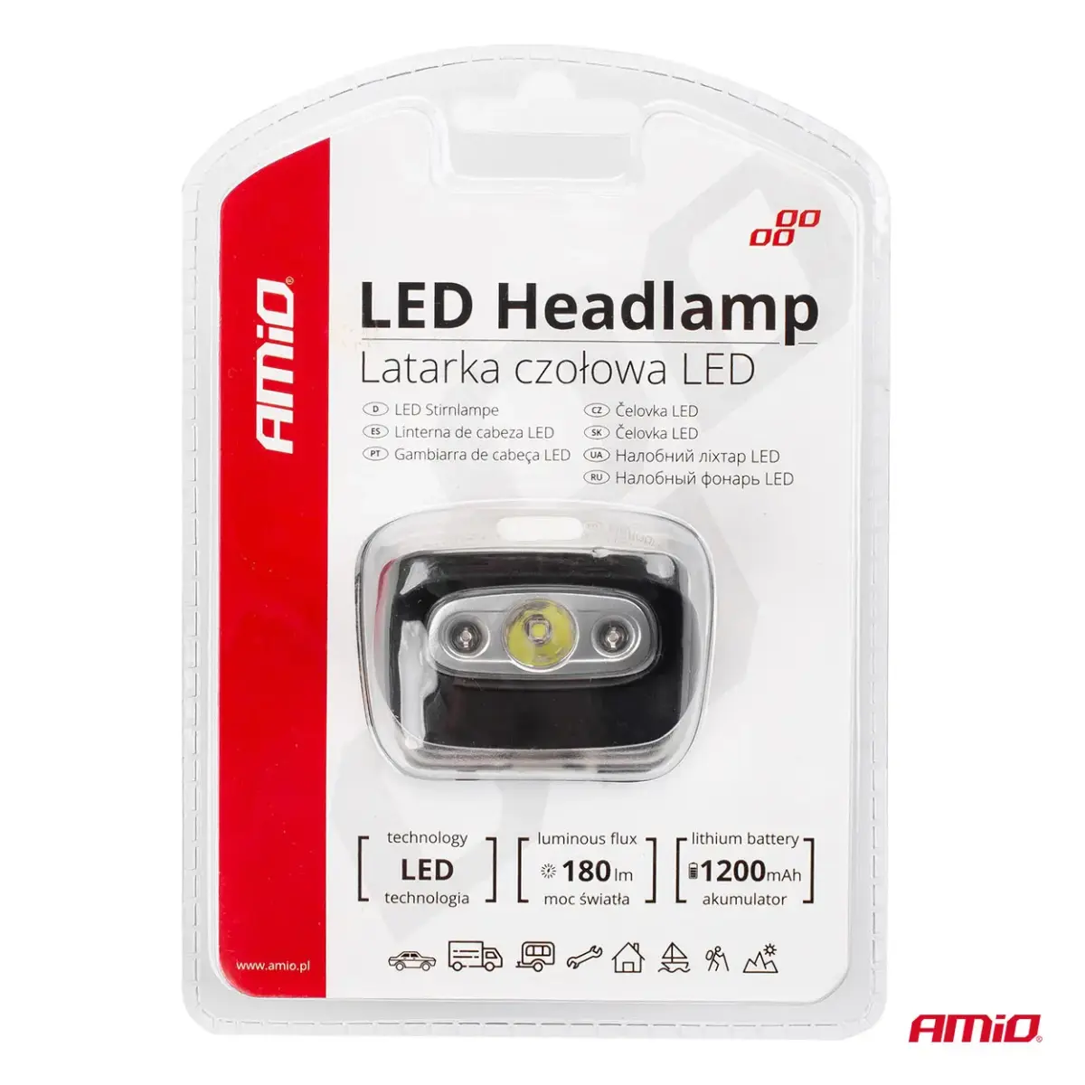 Headlamp LED 3W 1200mA rechargable 180Flux IPX4
