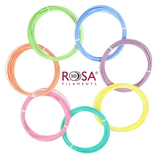 Kvēldiegu PLA komplekts 7 pasteļkrāsu 30g katra (10m) 1,75mm 3D pildspalvām ROSA3D
