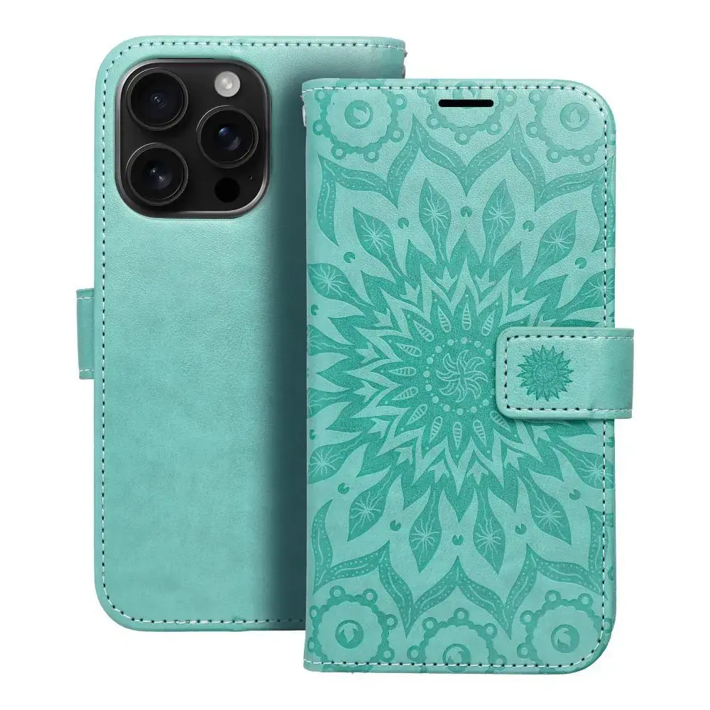 MEZZO mandala grāmatveida maciņš telefonam iPhone 16 Pro zaļš