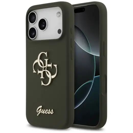 Guess Silicone Big 4G Script telefoniümbris iPhone 17 Pro jaoks, pruun