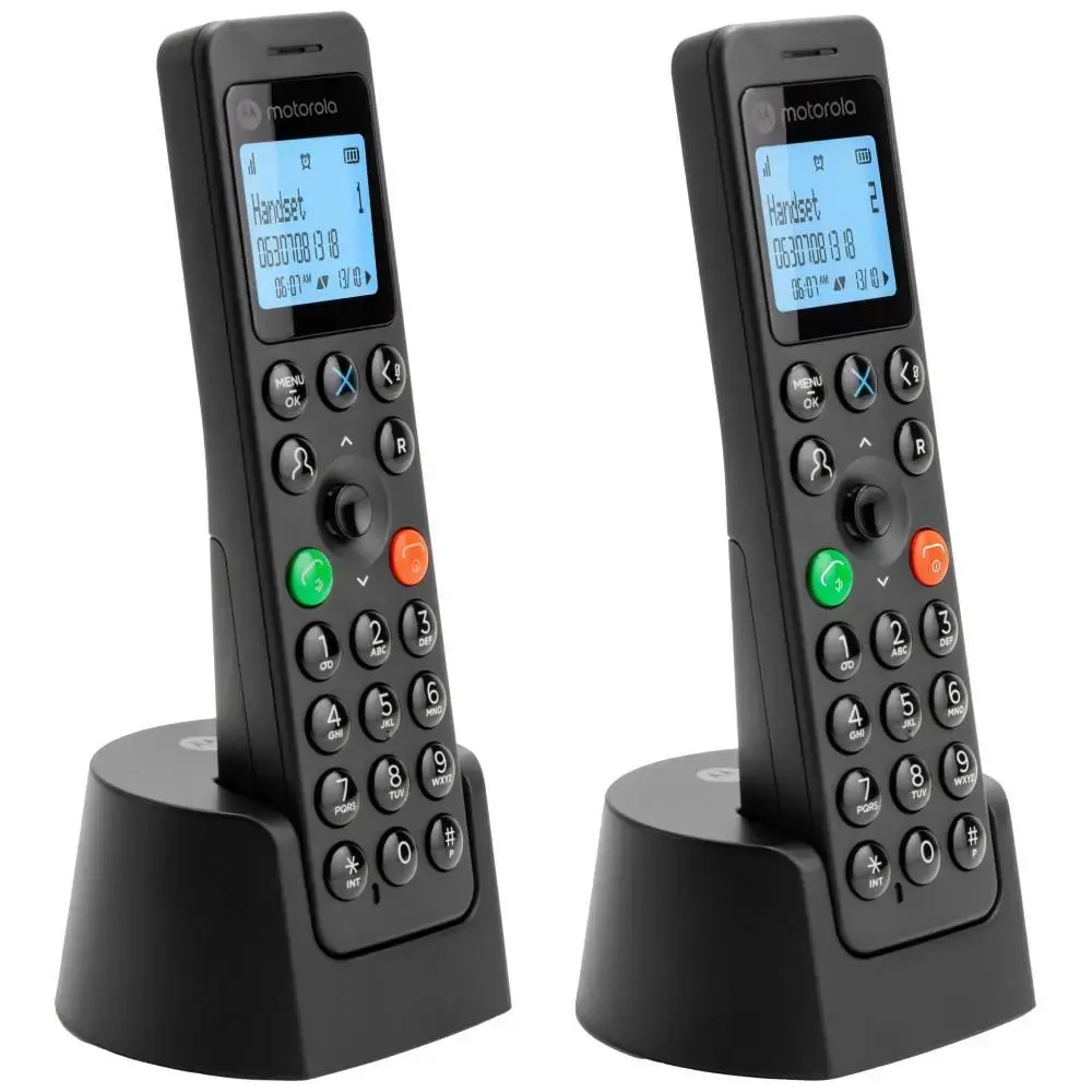 Set of Motorola DOT202 cordless landline phones black 2 psc.