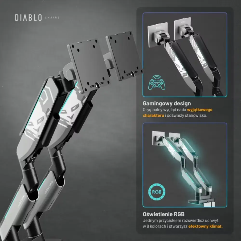 Diablo RGB X-Arm Dual 35" Dual Monitor Mount grey and black