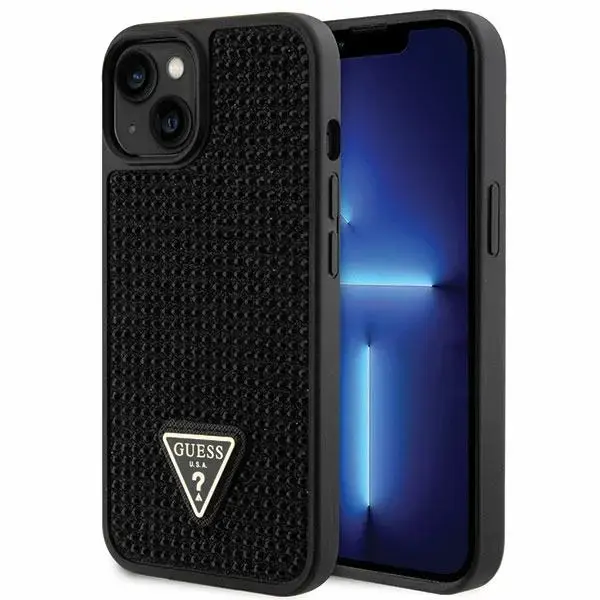 Guess Rhinestones Triangle Metal Logo Case for iPhone 14 Black