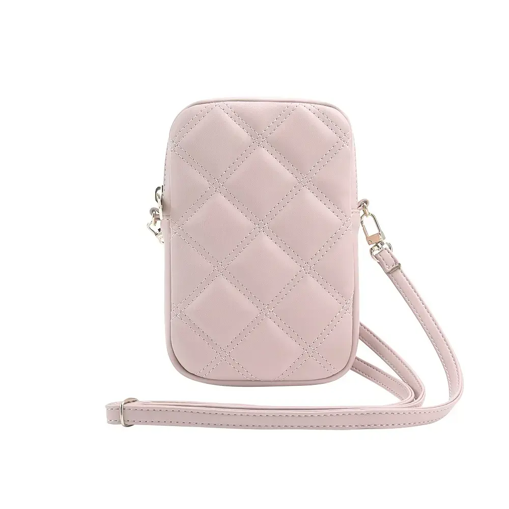 Guess PU Quilted 4G Metal Logo Wallet Phone Bag Zipper Pink