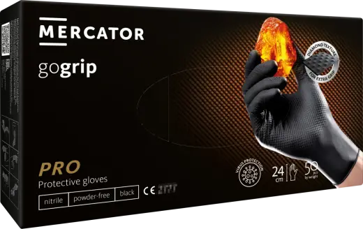 Cimdi nitrila MERCATOR Powergrip, melni, XL izm., 50gab