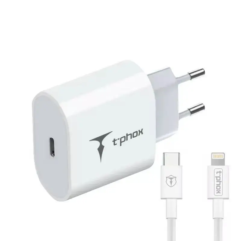T-Phox iSpeed tīkla lādētājs | 20W | USB-C, Lightning | ar USB-C uz Lightning vadu komplektā | balts