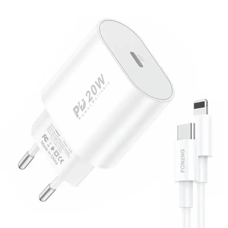 Foneng EU39 travel charger | USB-C, Lightning | with Lightning cable included