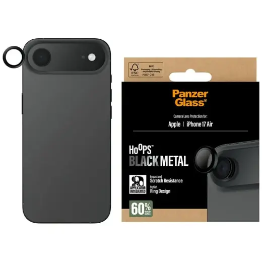 PanzerGlass Hoops Tempered Glass Lens Screen Protector for iPhone Air Black