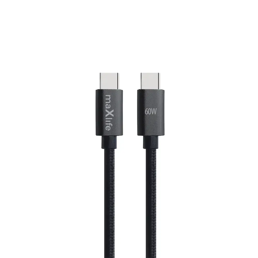 Maxlife MXUC-12 datu pārraides un uzlādes vads | USB-C uz USB-C | 60W | 1m | melns