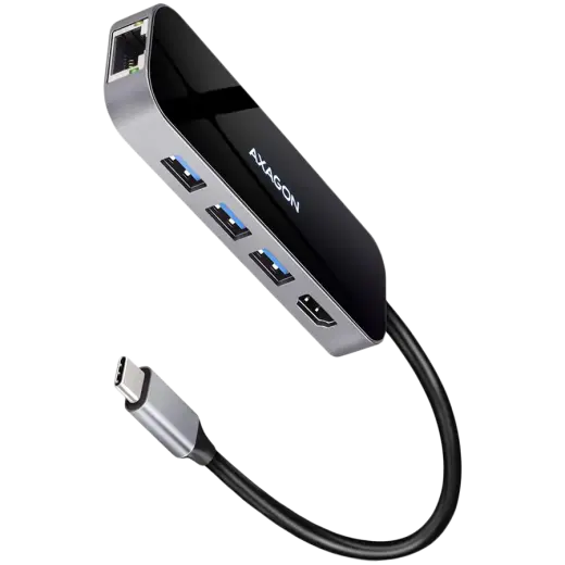 Axagon Multiport USB 3.2 Gen 1 hub. HDMI, Gigabit LAN and Power Delivery. 20 cm USB-C cable.