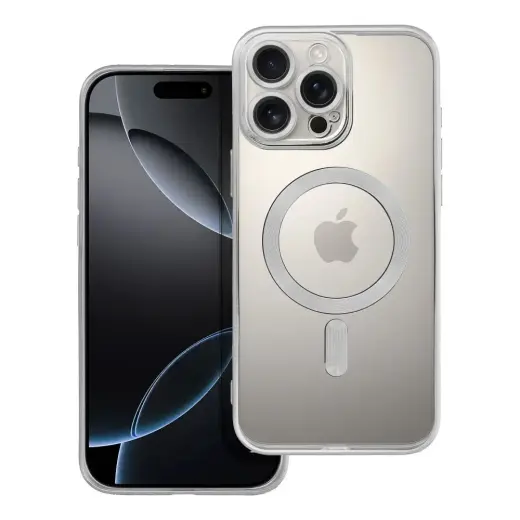 Electro Mag telefono dėklas su MagSafe palaikymu iPhone 16 Pro Max sidabrinis
