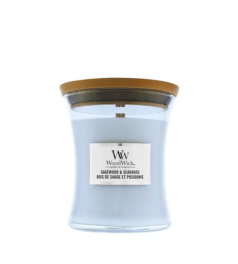 WoodWick Sagewood & Seagrass scented candle with wooden wick 275 g