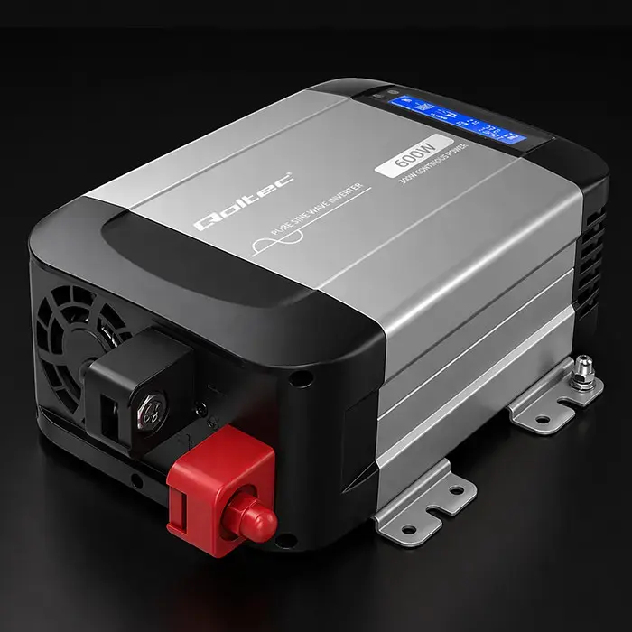 Qoltec Pure Sine Wave Inverter | 12V to 230V | 300/600W | LCD | USB | USC-C | Compatible with LiFePO4 GEL AGM