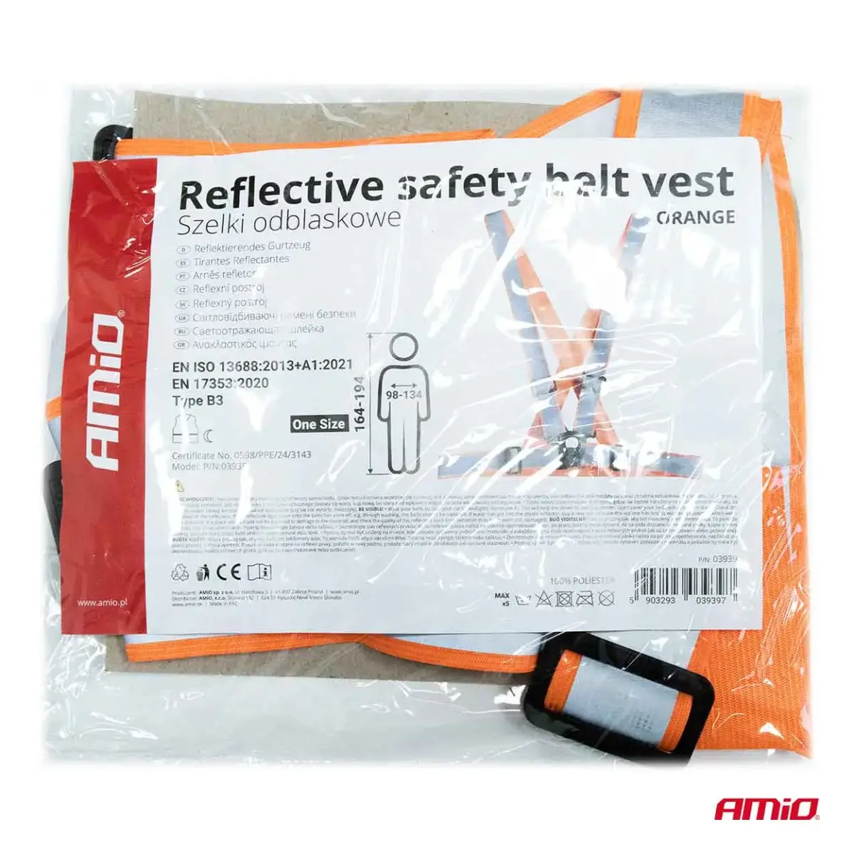 Reflective safety belt vest orange color AMiO-03939