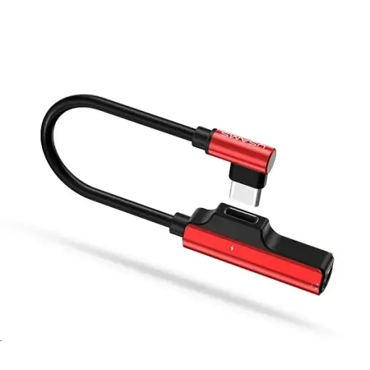 USAMS Adapter AU04 USB-C - USB-C + 3,5mm czerwony|red SJ248TC02 (US-SJ248)