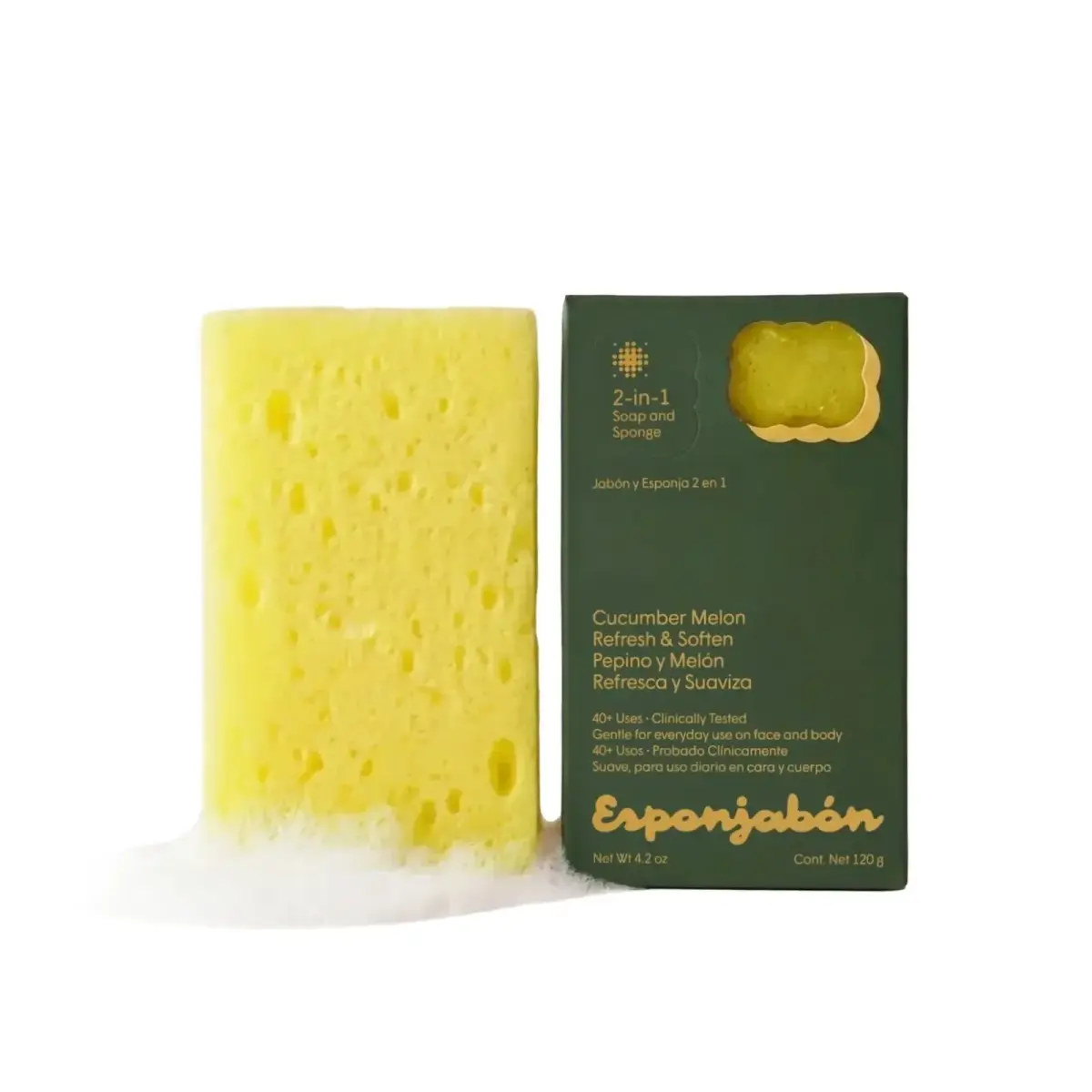 Esponjabon, Cucumber Melon, Refreshing & Softening, Soap & Sponge 2-In-1, For Face & Body, 120 g