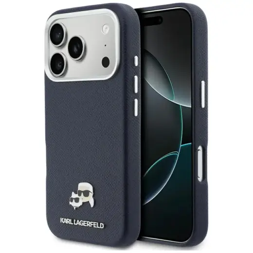 Karl Lagerfeld Karl & Choupette Head Pins Saffiano чехол с поддержкой MagSafe для телефона iPhone 17 Pro синий