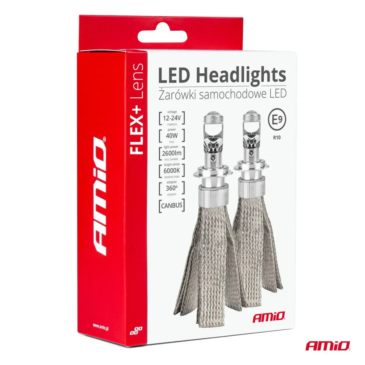 LED car bulbs FLEX+ series H4 lens 12V 24V 6000K Canbus AMIO-03658
