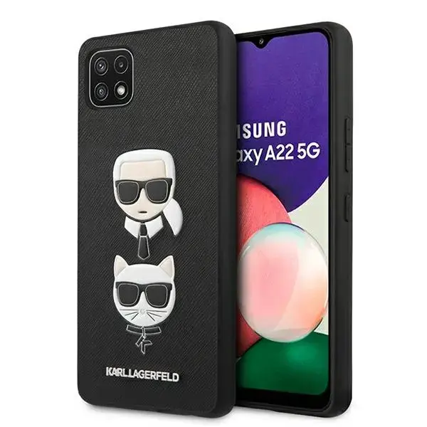 Karl Lagerfeld KLHCSA22SAKICKCBK A22 5G A226 czarny|black hardcase Saffiano Ikonik Karl&Choupette Head