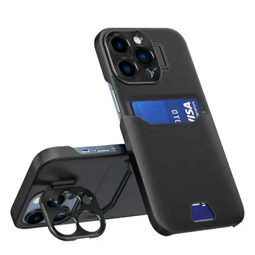Leather Stand book type phone case with stand for iPhone 14 Pro black