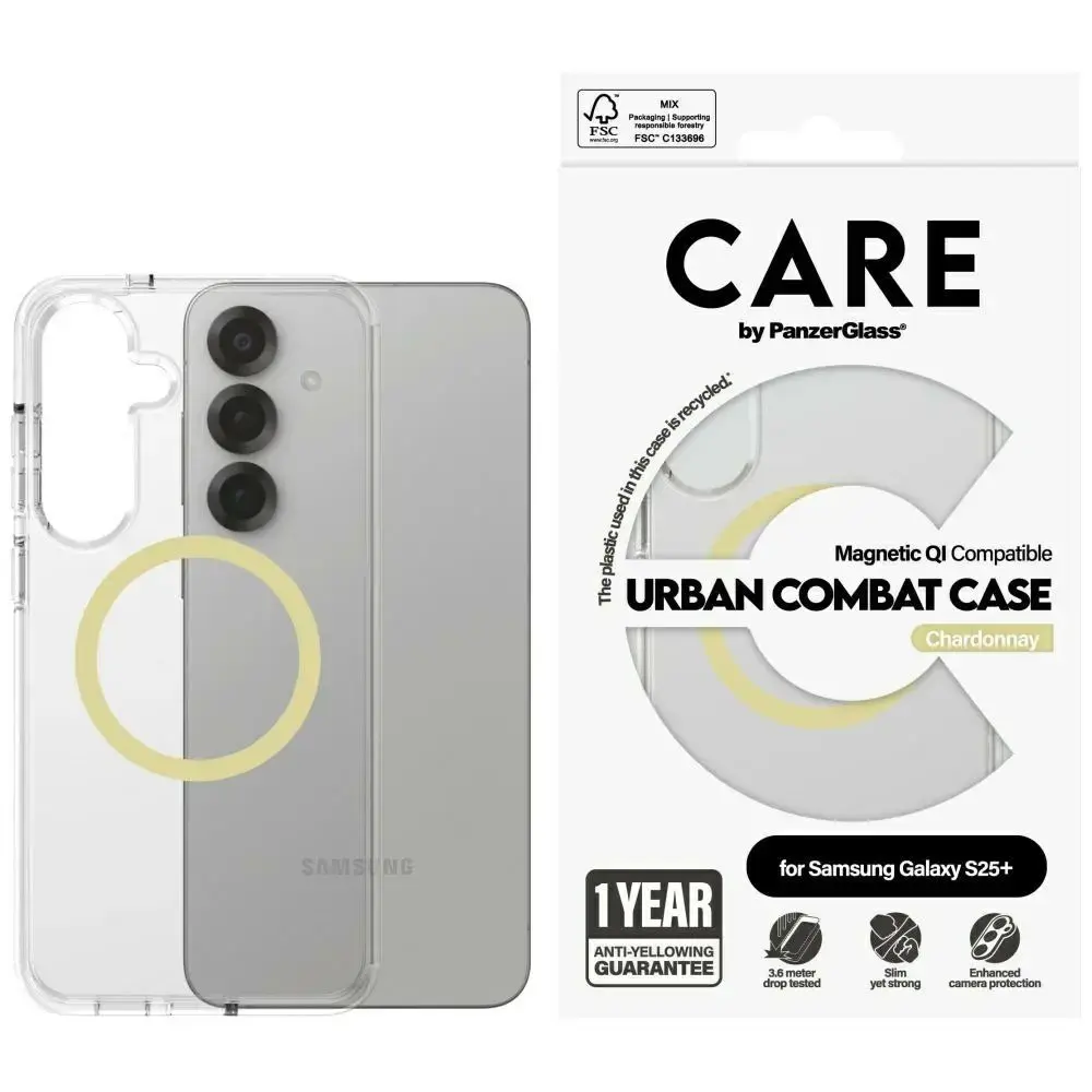 Etui CARE by PanzerGlass Flagship Urban   Combat QI do Samsung Galaxy S25+ przezroczysty-chardonnay