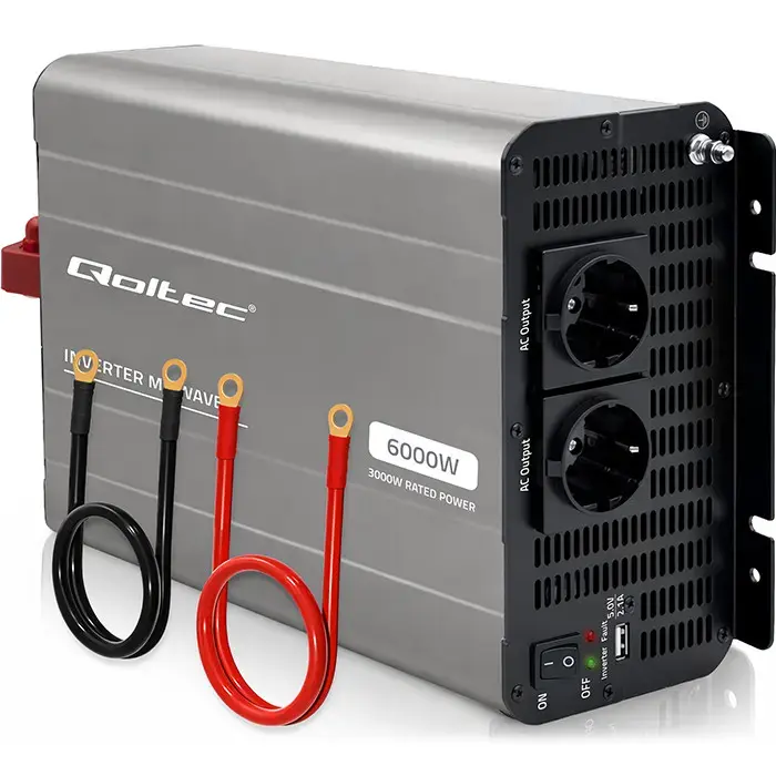 Qoltec MS Wave Voltage Converter | 12V to 230V | 3000/6000W | USB | Compatible with LiFePO4, GEL and AGM batteries