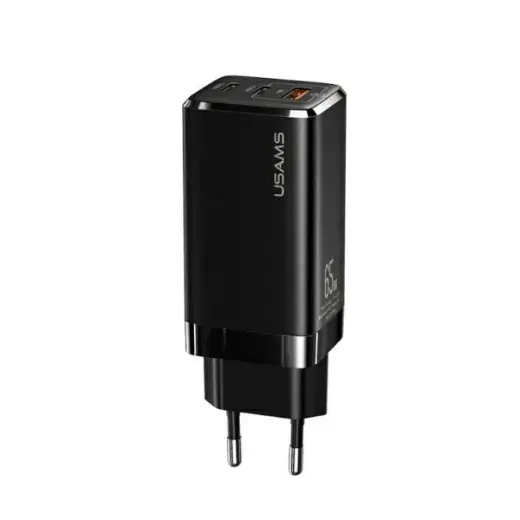 USAMS MT tīkla lādētājs | 65W | GaN, PD | USB-C, USB-A | melns