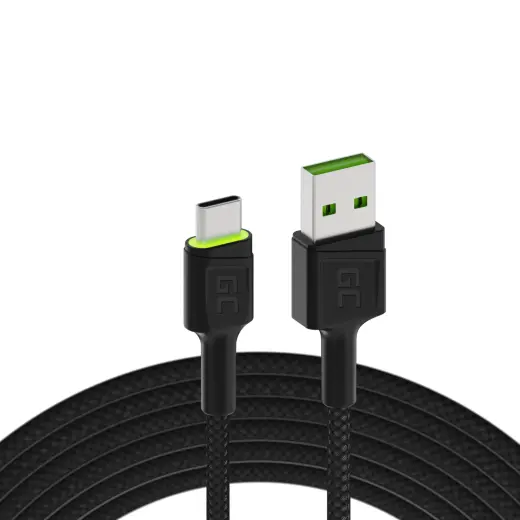 Green Cell GC Ray andmeedastus- ja laadimiskaabel | USB-A kuni USB-C | QC 3.0, GC Ultra Charge, Samsung AFC | 2m | must