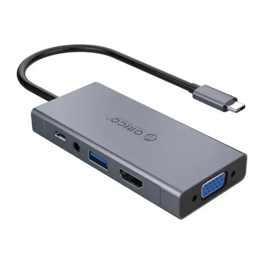 Orico 5-in-1 adaptera koncentrators, HDMI 4K + USB 3.0 + VGA + AUX + USB-C PD 60W