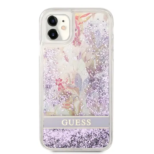 Guess Liquid Glitter Flower Case for iPhone 11 Purple