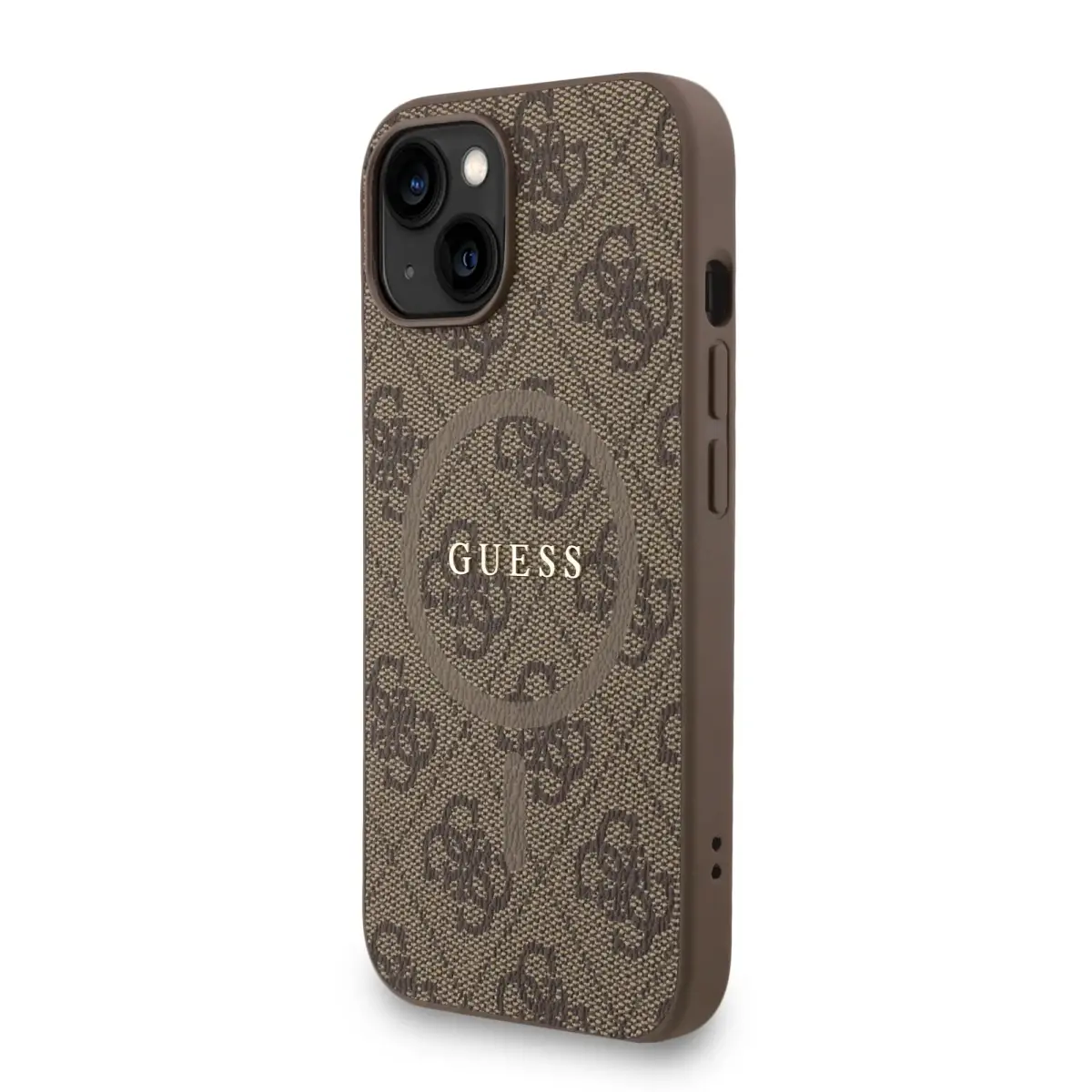 Guess PU Leather 4G Colored Ring Strap MagSafe Case for iPhone 15 Brown