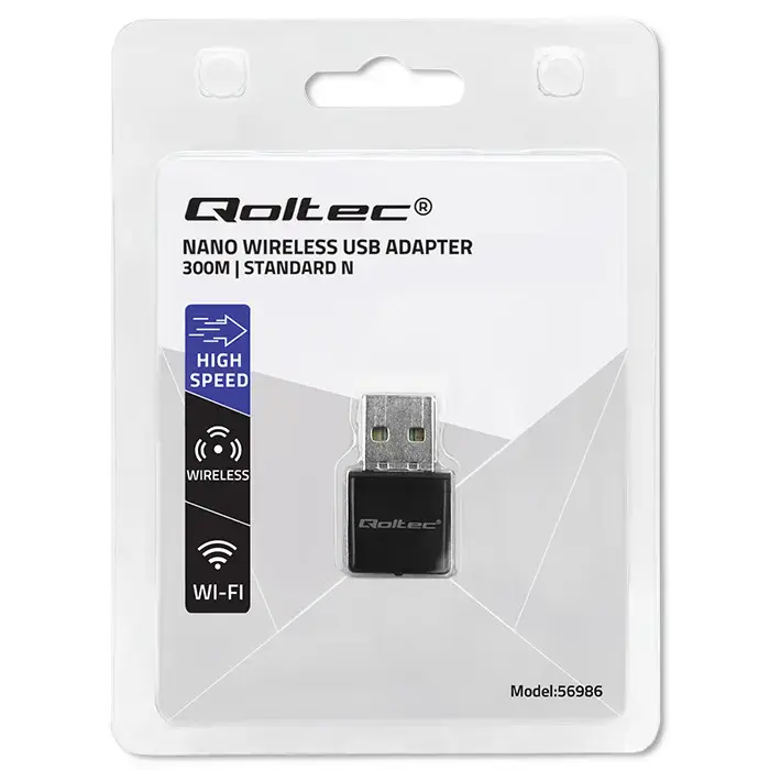 Qoltec 56986 bezvadu īpaši ātrdarbīgs mini adapteris NANO WiFi | Standarta N | USB 2.0 | 300 Mbps