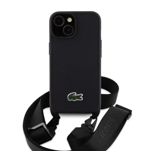 Lacoste Iconic Petit Pique Crossbody Strap Woven Logo чехол для телефона iPhone 15 черный