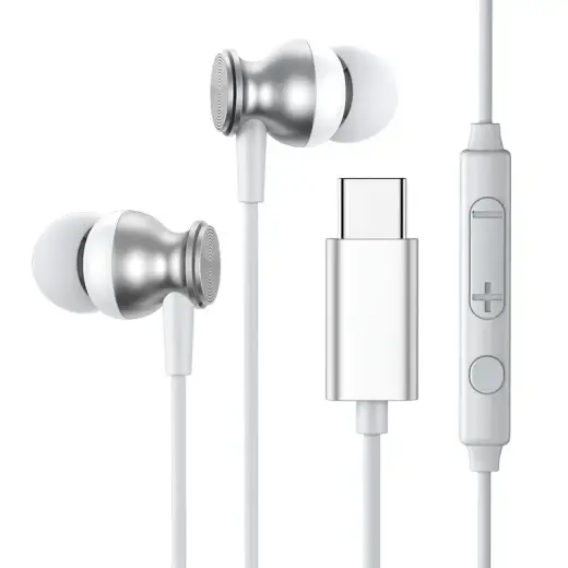 Joyroom EarBuds USB Headphones Type C with remote control and microphone silver (JR-EC04 Silver)