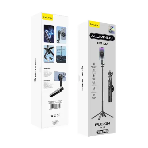 Blavec Selfie Stick Aluminium Fusion P06 Magsafe tripod + remote control + holder 1,34 metres (SSFP06-MTRHB134) black