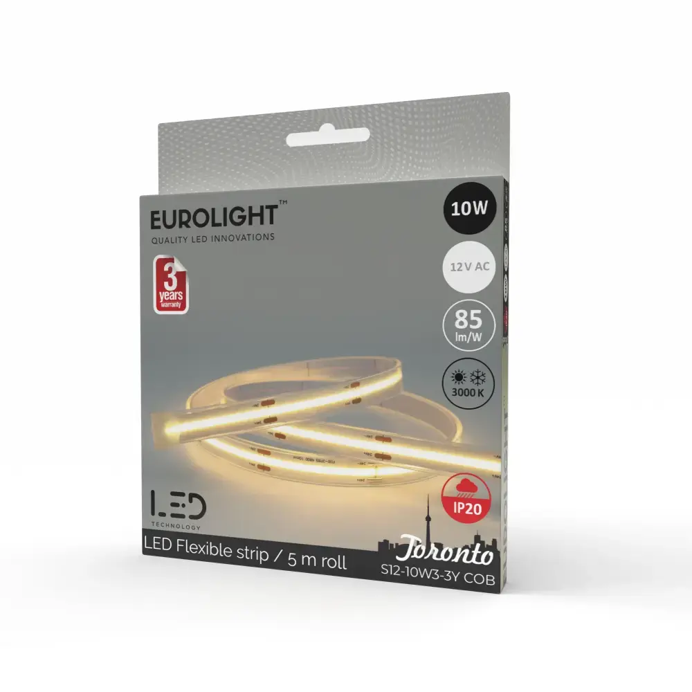 Juosta LED 10W 12V 3000K COB 5m Eurolight