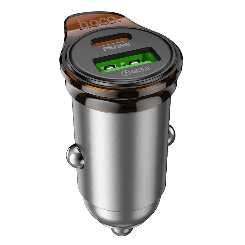 HOCO NZ16A auto lādētājs | 25W | PD, QC | USB-C, USB-A | pelēks