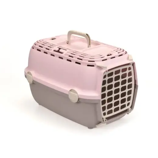 Transportēšanas būris Horizon 1 ar plastmasas durvīm 48x32x30cm rozā/pelēks
