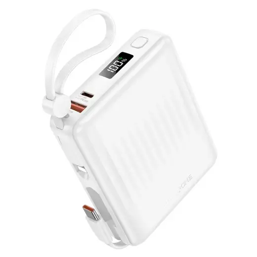 Borofone Power Bank 15000mAh BJ70A Vigorous - USB + Type C - QC 3.0 PD 20W with Type C and Lightning cables white