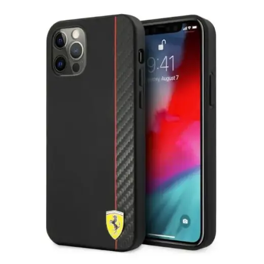 Ferrari FESAXHCP12MBK iPhone 12|12 Pro 6,1" czarny|black hardcase On Track Carbon Stripe
