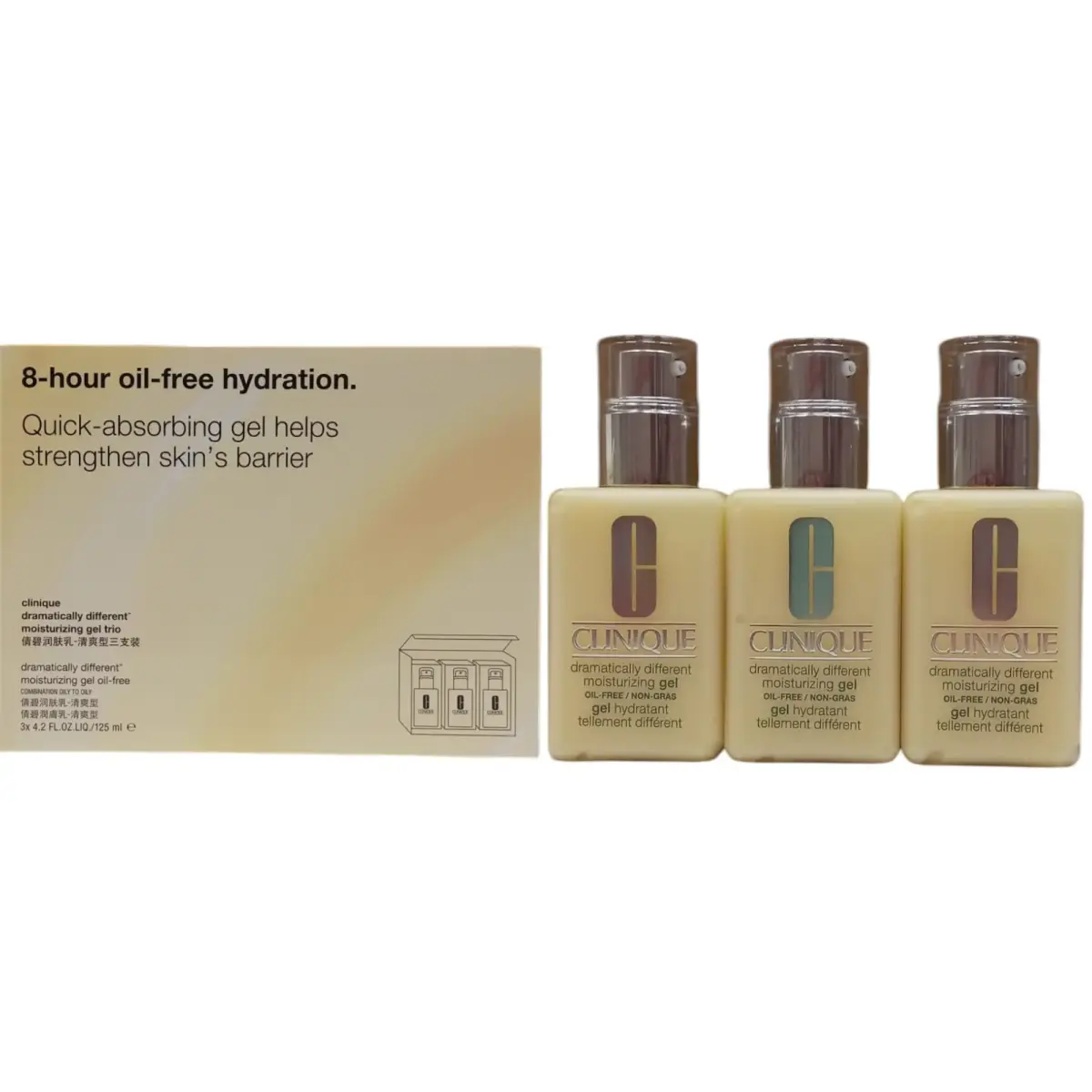 Set Trio, Clinique, Dramatically Different Face Care, Paraben-Free, Moisturizing, Day & Night, Gel, For Face, 3 pcs, 125 ml