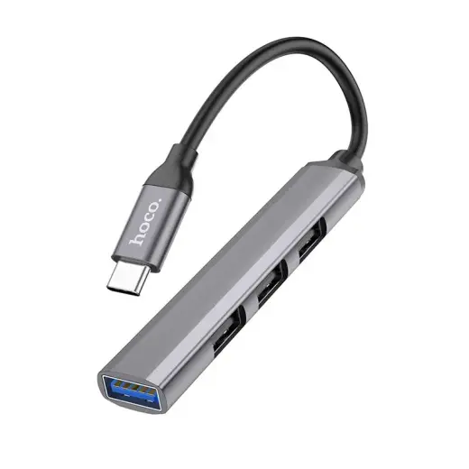 Adapter HUB 4w1 (USB 3.0+USB 2.0 x 3) USB-A Hoco HB26 szary