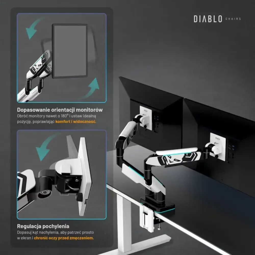 Diablo RGB X-Arm Dual 35" Dual Monitor Mount white and black
