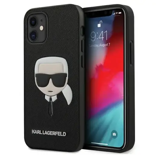 Karl Lagerfeld KLHCP12MSAKHBK iPhone12|12 Pro 6,1" czarny|black hardcase Saffiano Ikonik Karl`s Head